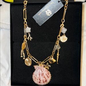 Gold and Pink Shell Charm Necklace